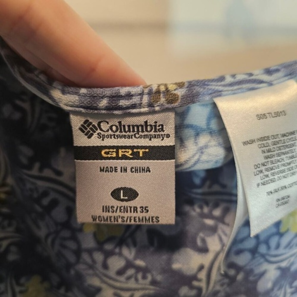 Columbia Silk Blend Blue Green Coastal Grandma‎ Floral Midi Size Large - Picture 10 of 11